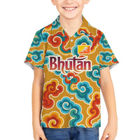 Bhutan Dragon Family Matching Puletasi and Hawaiian Shirt with Traditional Cloud Motif in Vibrant Himalayan Colors
