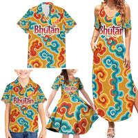 Bhutan Dragon Family Matching Summer Maxi Dress and Hawaiian Shirt with Traditional Cloud Motif in Vibrant Himalayan Colors