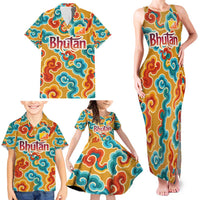 Bhutan Dragon Family Matching Tank Maxi Dress and Hawaiian Shirt with Traditional Cloud Motif in Vibrant Himalayan Colors