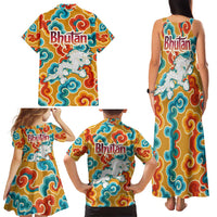 Bhutan Dragon Family Matching Tank Maxi Dress and Hawaiian Shirt with Traditional Cloud Motif in Vibrant Himalayan Colors