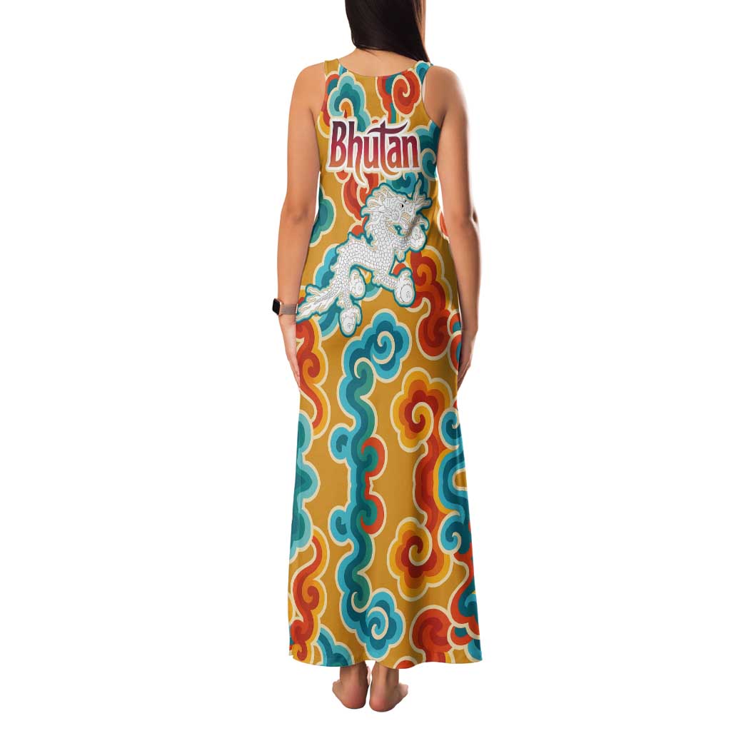 Bhutan Dragon Family Matching Tank Maxi Dress and Hawaiian Shirt with Traditional Cloud Motif in Vibrant Himalayan Colors