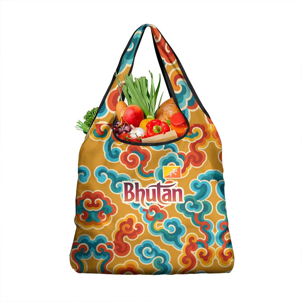 Bhutan Dragon Grocery Bag with Traditional Cloud Motif in Vibrant Himalayan Colors