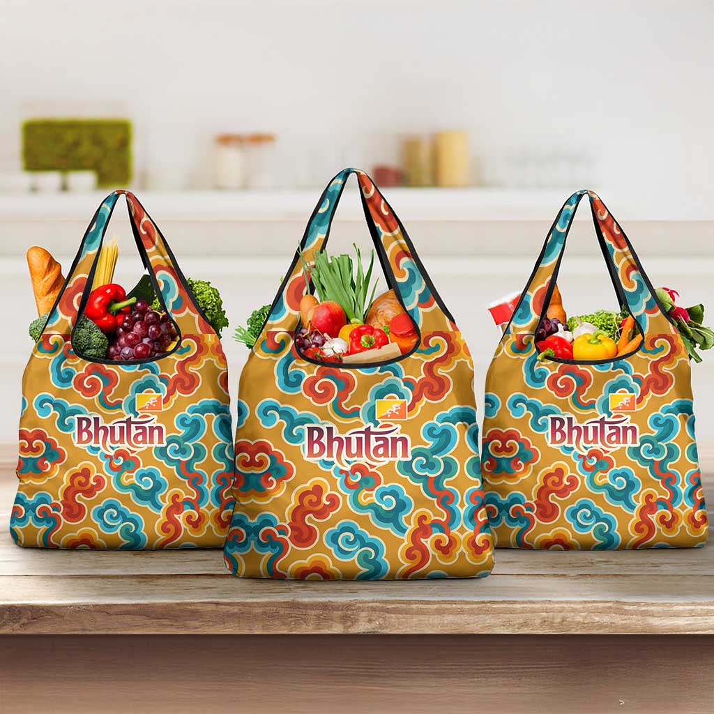 Bhutan Dragon Grocery Bag with Traditional Cloud Motif in Vibrant Himalayan Colors