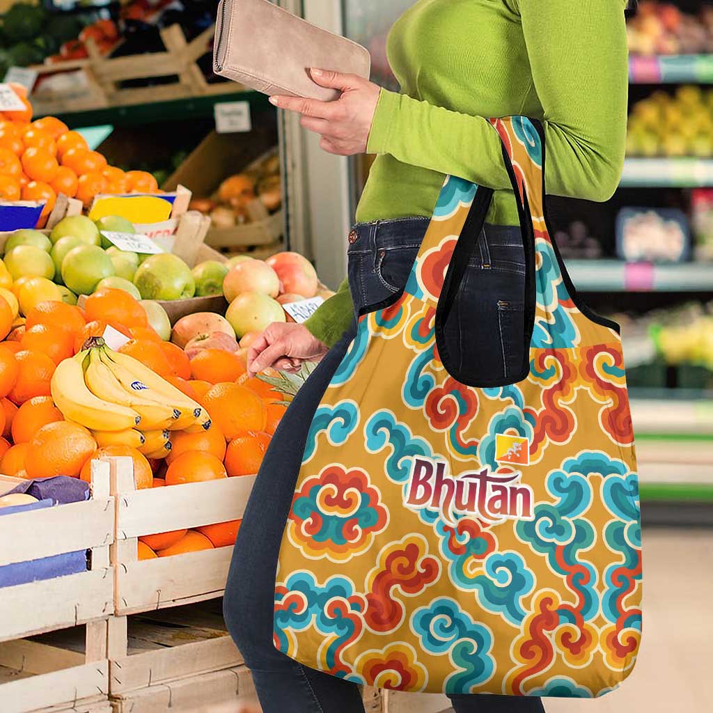 Bhutan Dragon Grocery Bag with Traditional Cloud Motif in Vibrant Himalayan Colors