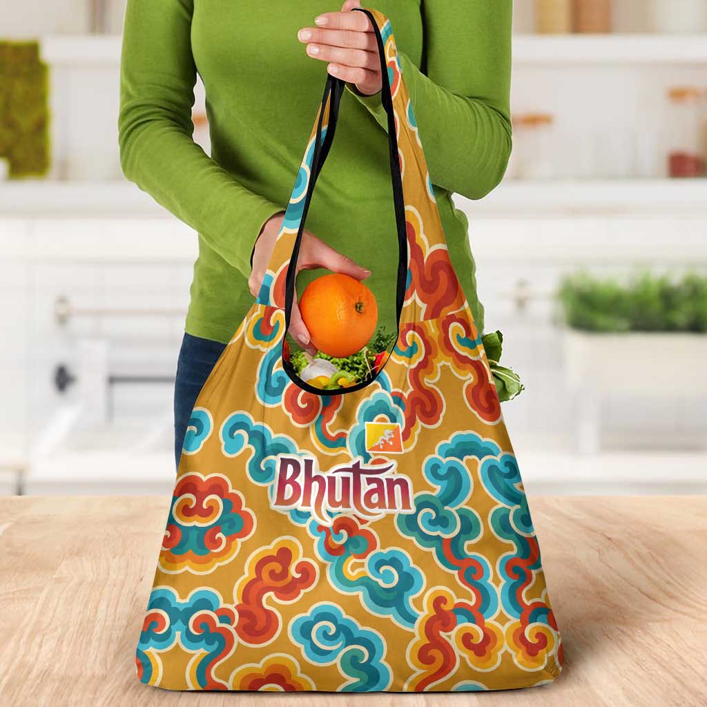 Bhutan Dragon Grocery Bag with Traditional Cloud Motif in Vibrant Himalayan Colors