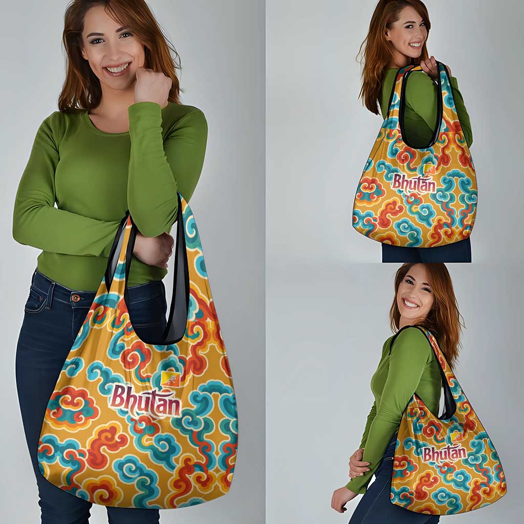 Bhutan Dragon Grocery Bag with Traditional Cloud Motif in Vibrant Himalayan Colors