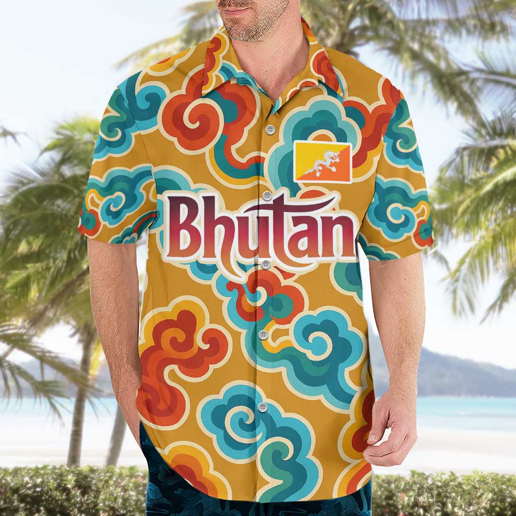 Bhutan Dragon Hawaiian Shirt with Traditional Cloud Motif in Vibrant Himalayan Colors