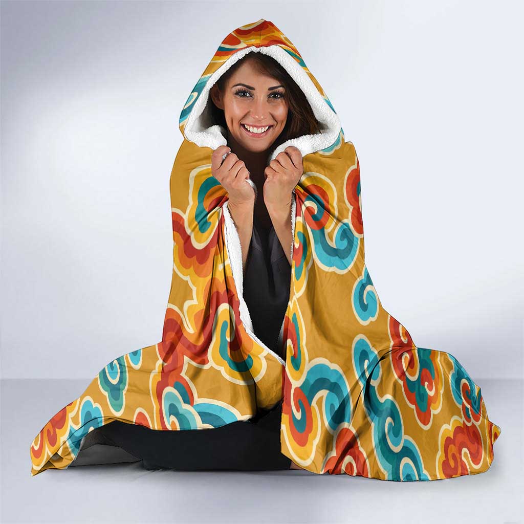 Bhutan Dragon Hooded Blanket with Traditional Cloud Motif in Vibrant Himalayan Colors