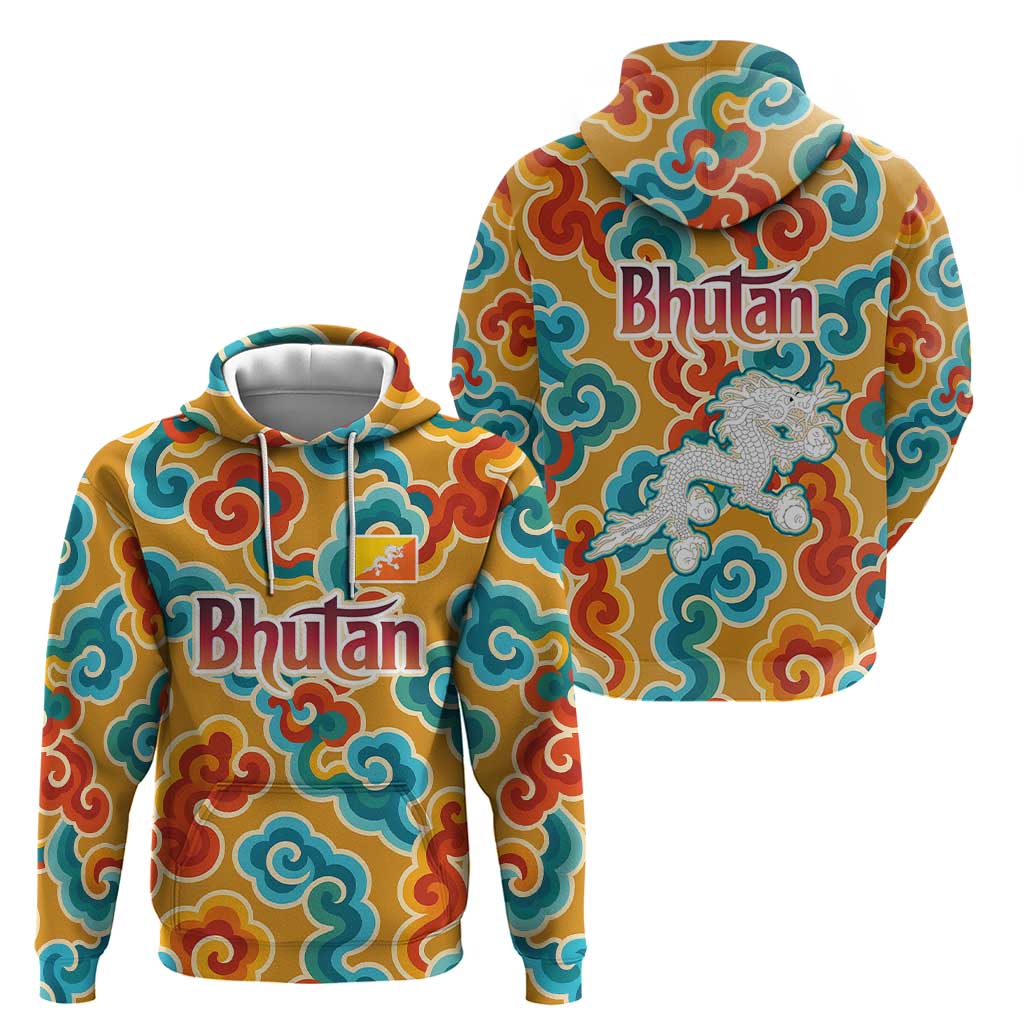 Bhutan Dragon Hoodie with Traditional Cloud Motif in Vibrant Himalayan Colors