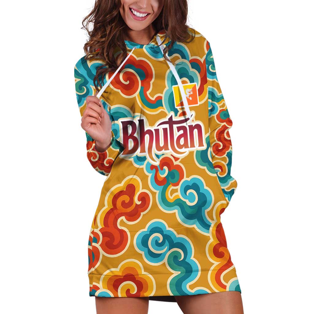 Bhutan Dragon Hoodie Dress with Traditional Cloud Motif in Vibrant Himalayan Colors
