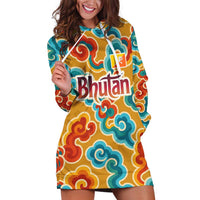 Bhutan Dragon Hoodie Dress with Traditional Cloud Motif in Vibrant Himalayan Colors