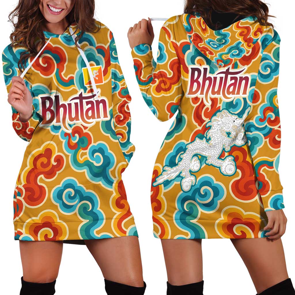 Bhutan Dragon Hoodie Dress with Traditional Cloud Motif in Vibrant Himalayan Colors