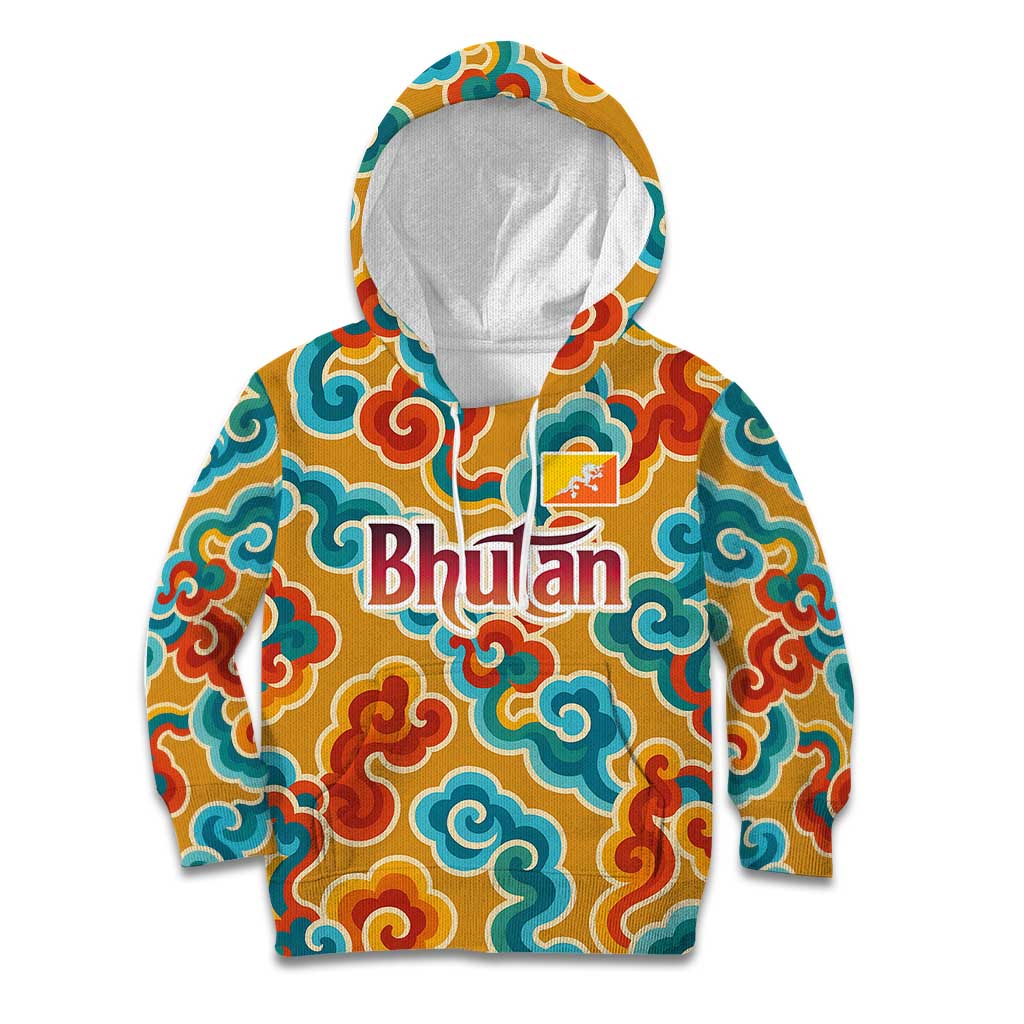 Bhutan Dragon Kid Hoodie with Traditional Cloud Motif in Vibrant Himalayan Colors