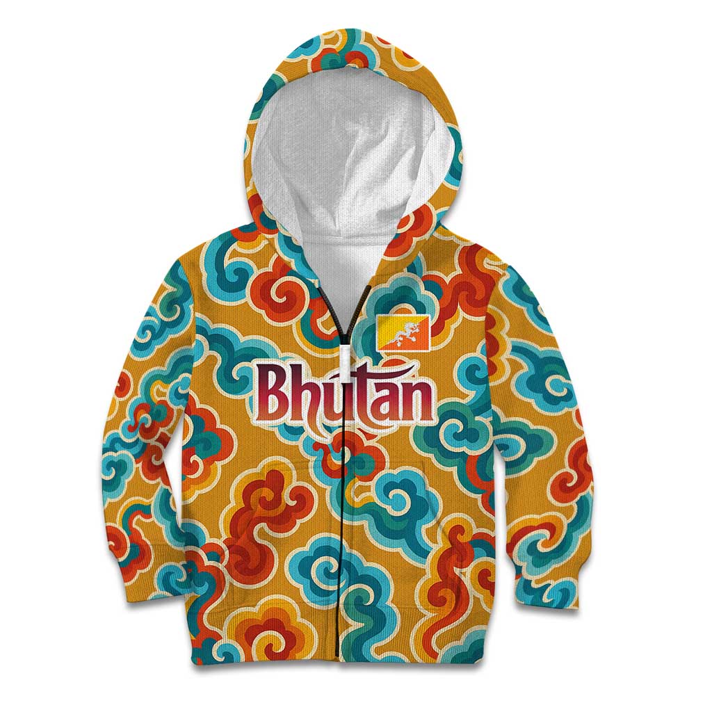 Bhutan Dragon Kid Hoodie with Traditional Cloud Motif in Vibrant Himalayan Colors