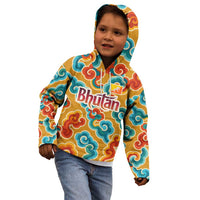 Bhutan Dragon Kid Hoodie with Traditional Cloud Motif in Vibrant Himalayan Colors