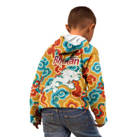 Bhutan Dragon Kid Hoodie with Traditional Cloud Motif in Vibrant Himalayan Colors