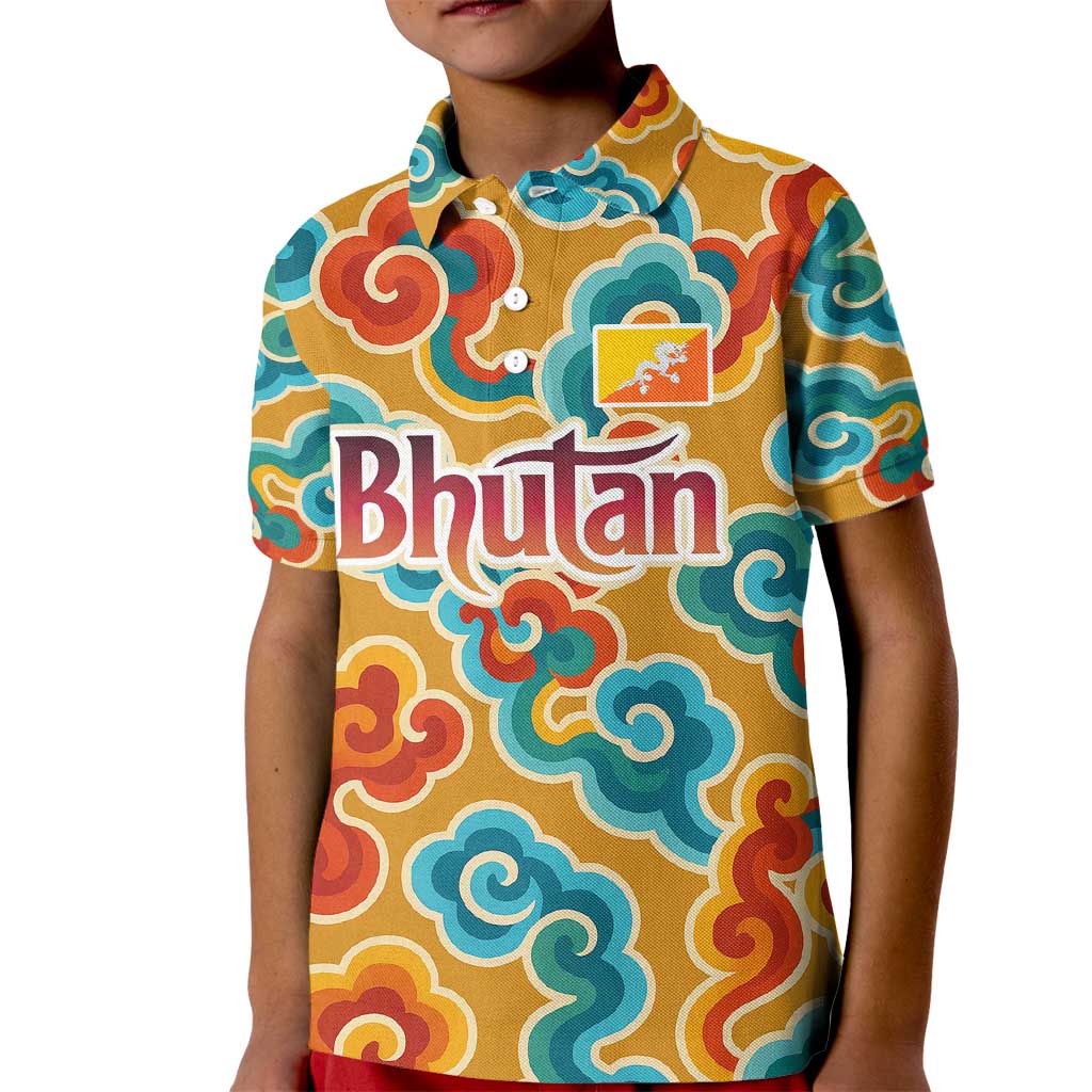 Bhutan Dragon Kid Polo Shirt with Traditional Cloud Motif in Vibrant Himalayan Colors