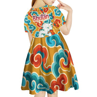 Bhutan Dragon Kid Short Sleeve Dress with Traditional Cloud Motif in Vibrant Himalayan Colors