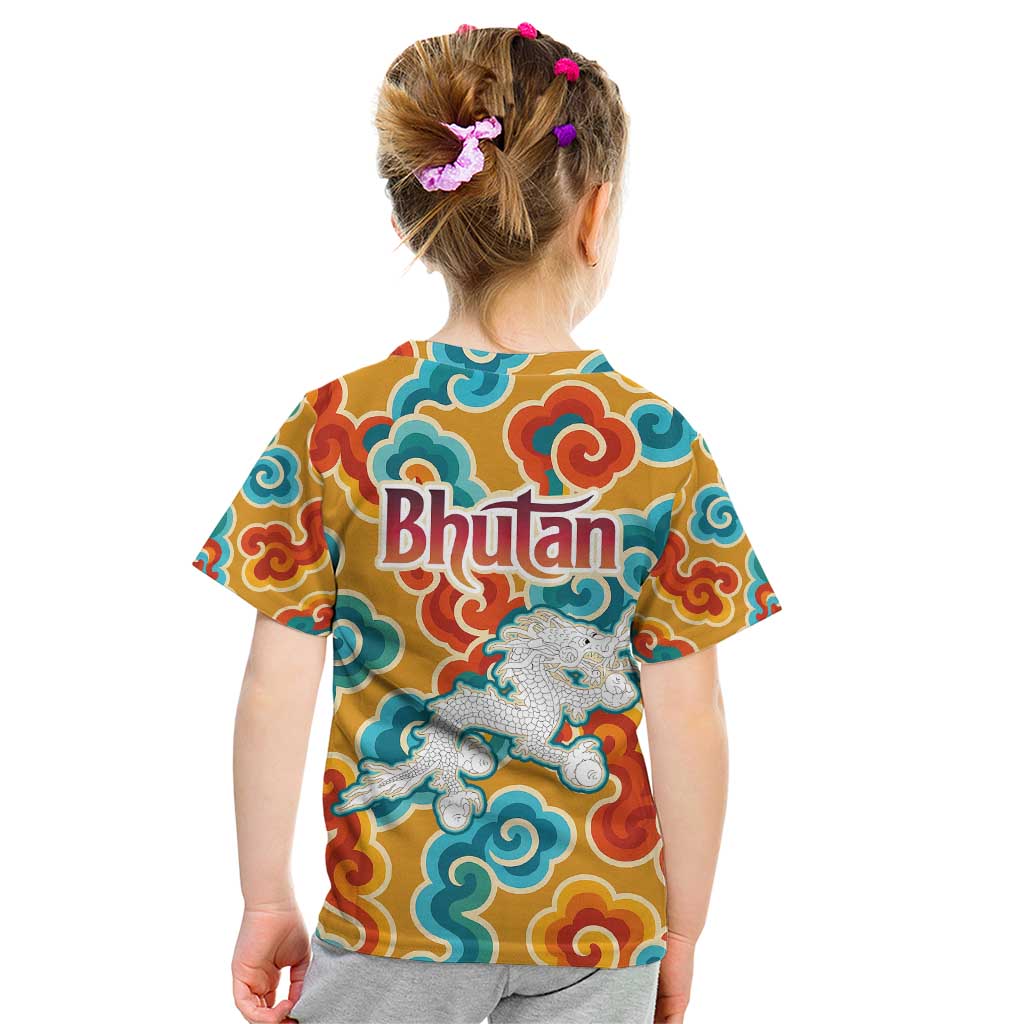 Bhutan Dragon Kid T Shirt with Traditional Cloud Motif in Vibrant Himalayan Colors