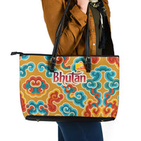Bhutan Dragon Leather Tote Bag with Traditional Cloud Motif in Vibrant Himalayan Colors