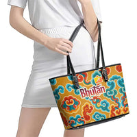 Bhutan Dragon Leather Tote Bag with Traditional Cloud Motif in Vibrant Himalayan Colors