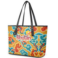 Bhutan Dragon Leather Tote Bag with Traditional Cloud Motif in Vibrant Himalayan Colors