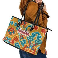 Bhutan Dragon Leather Tote Bag with Traditional Cloud Motif in Vibrant Himalayan Colors