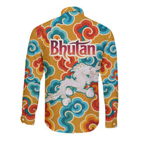 Bhutan Dragon Long Sleeve Button Shirt with Traditional Cloud Motif in Vibrant Himalayan Colors