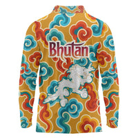 Bhutan Dragon Long Sleeve Polo Shirt with Traditional Cloud Motif in Vibrant Himalayan Colors