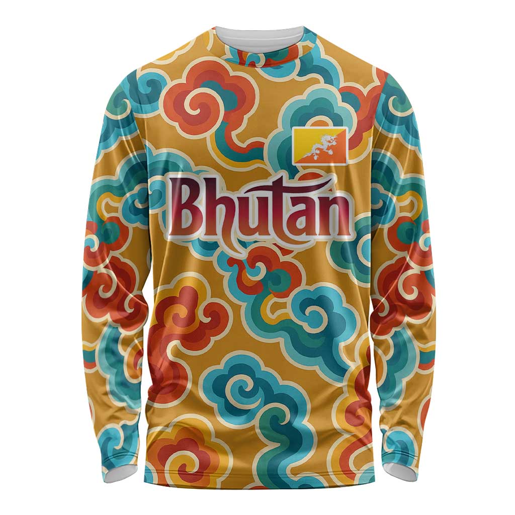 Bhutan Dragon Long Sleeve Shirt with Traditional Cloud Motif in Vibrant Himalayan Colors
