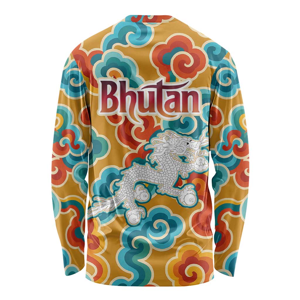 Bhutan Dragon Long Sleeve Shirt with Traditional Cloud Motif in Vibrant Himalayan Colors