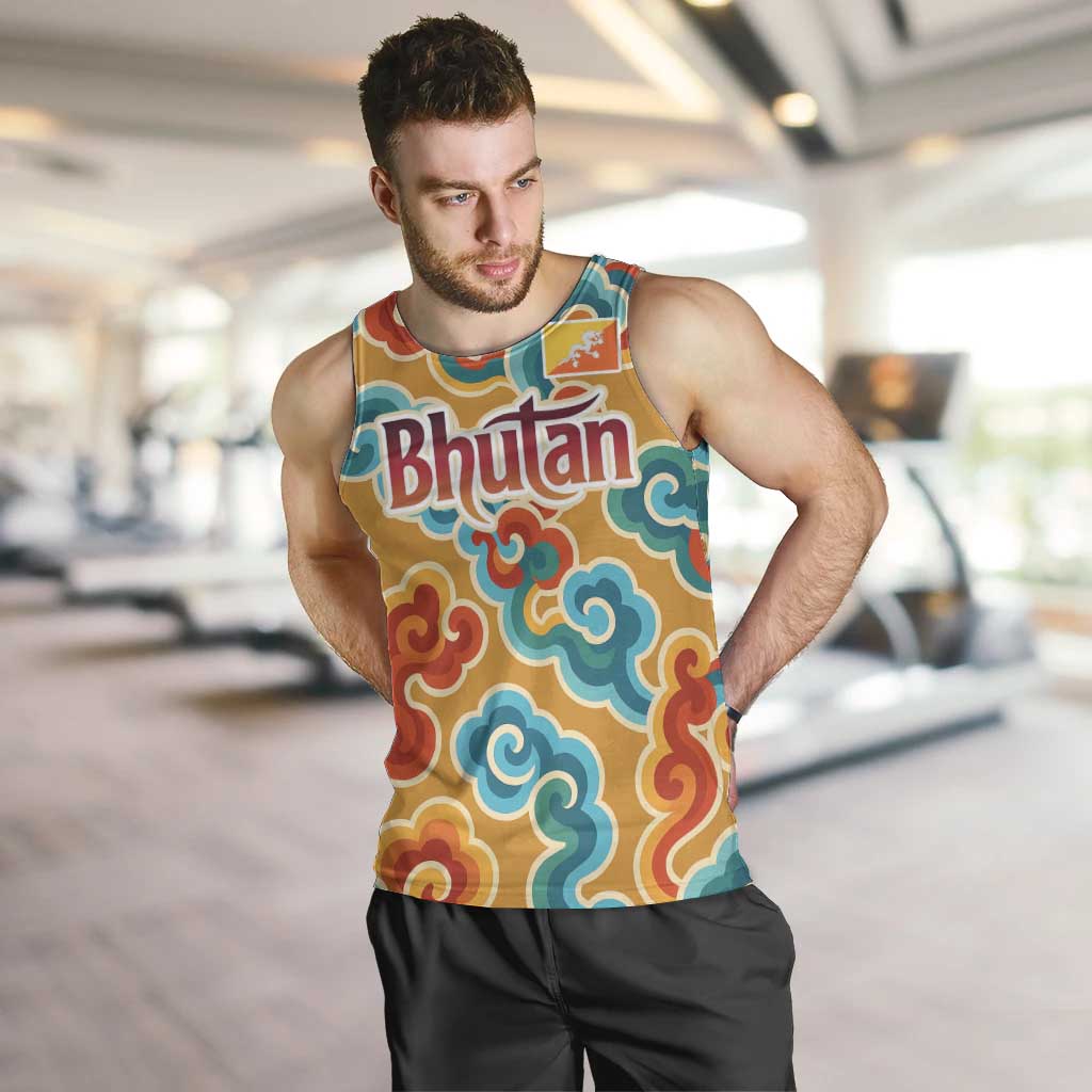 Bhutan Dragon Men Tank Top with Traditional Cloud Motif in Vibrant Himalayan Colors