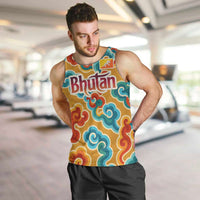 Bhutan Dragon Men Tank Top with Traditional Cloud Motif in Vibrant Himalayan Colors