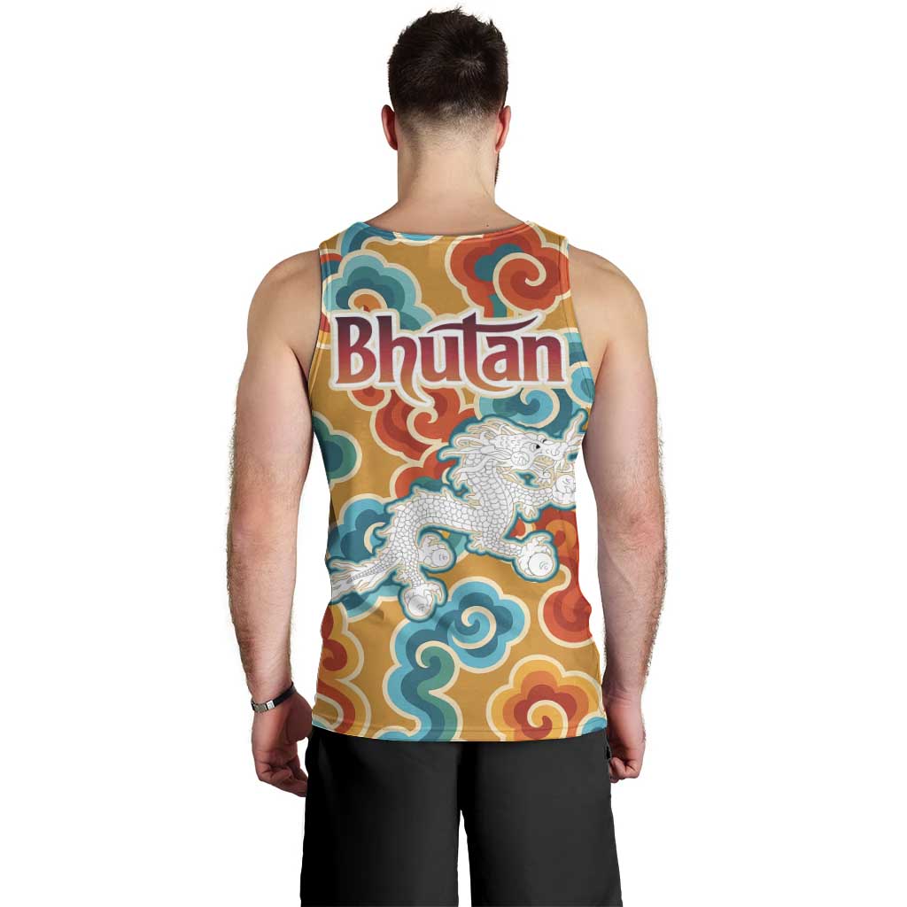 Bhutan Dragon Men Tank Top with Traditional Cloud Motif in Vibrant Himalayan Colors