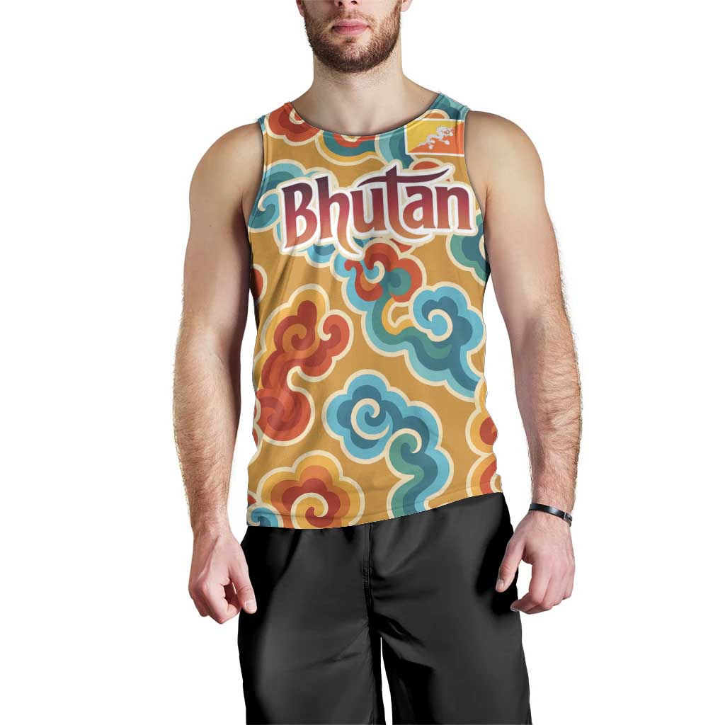 Bhutan Dragon Men Tank Top with Traditional Cloud Motif in Vibrant Himalayan Colors