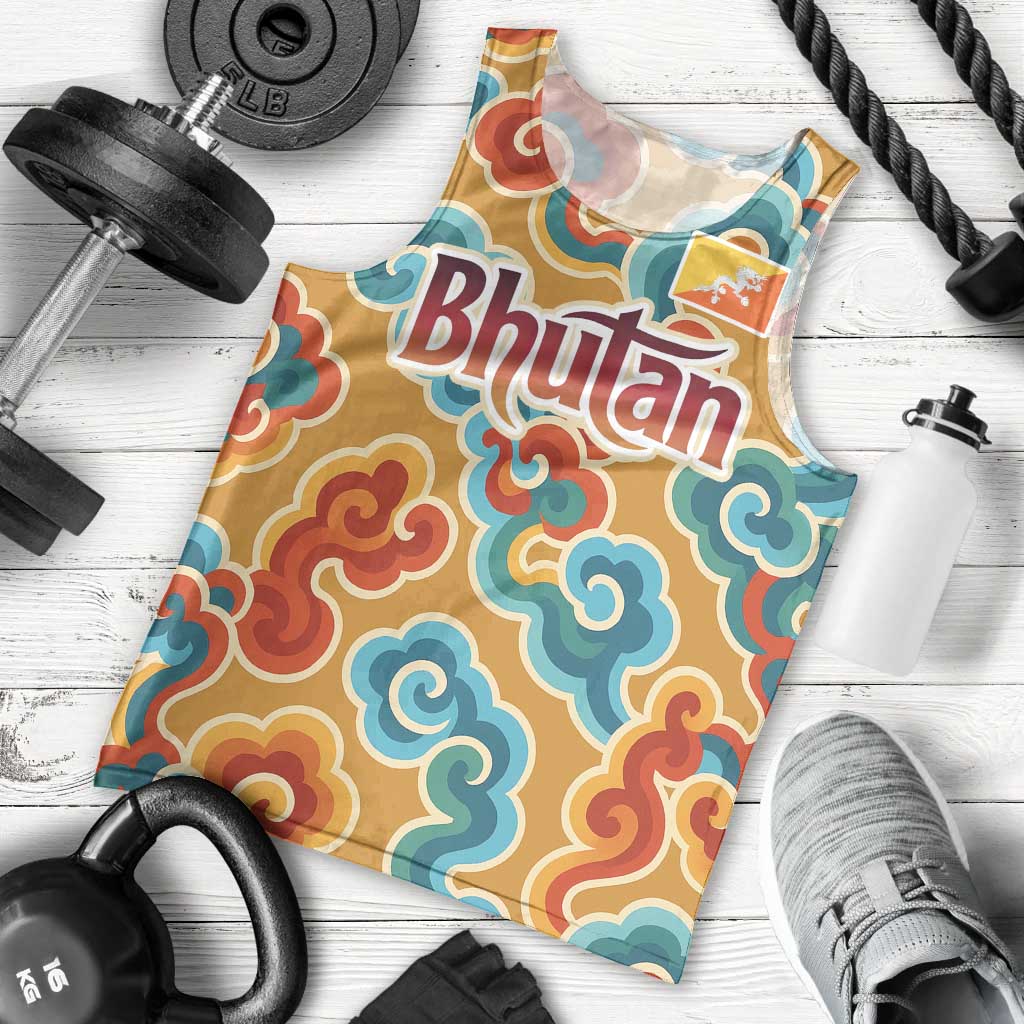 Bhutan Dragon Men Tank Top with Traditional Cloud Motif in Vibrant Himalayan Colors