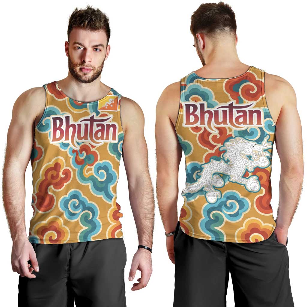 Bhutan Dragon Men Tank Top with Traditional Cloud Motif in Vibrant Himalayan Colors