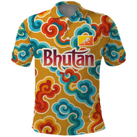 Bhutan Dragon Polo Shirt with Traditional Cloud Motif in Vibrant Himalayan Colors