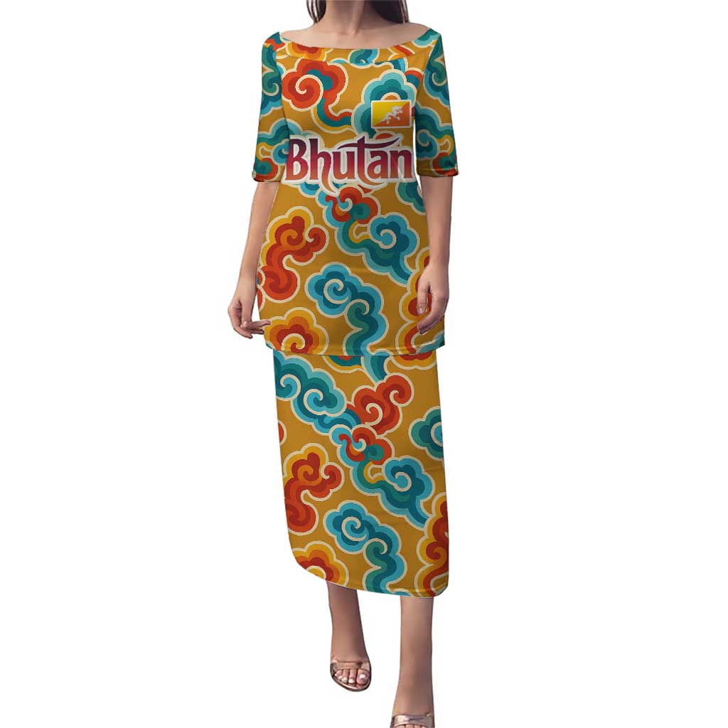 Bhutan Dragon Puletasi with Traditional Cloud Motif in Vibrant Himalayan Colors