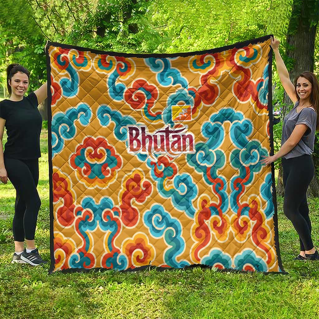 Bhutan Dragon Quilt with Traditional Cloud Motif in Vibrant Himalayan Colors