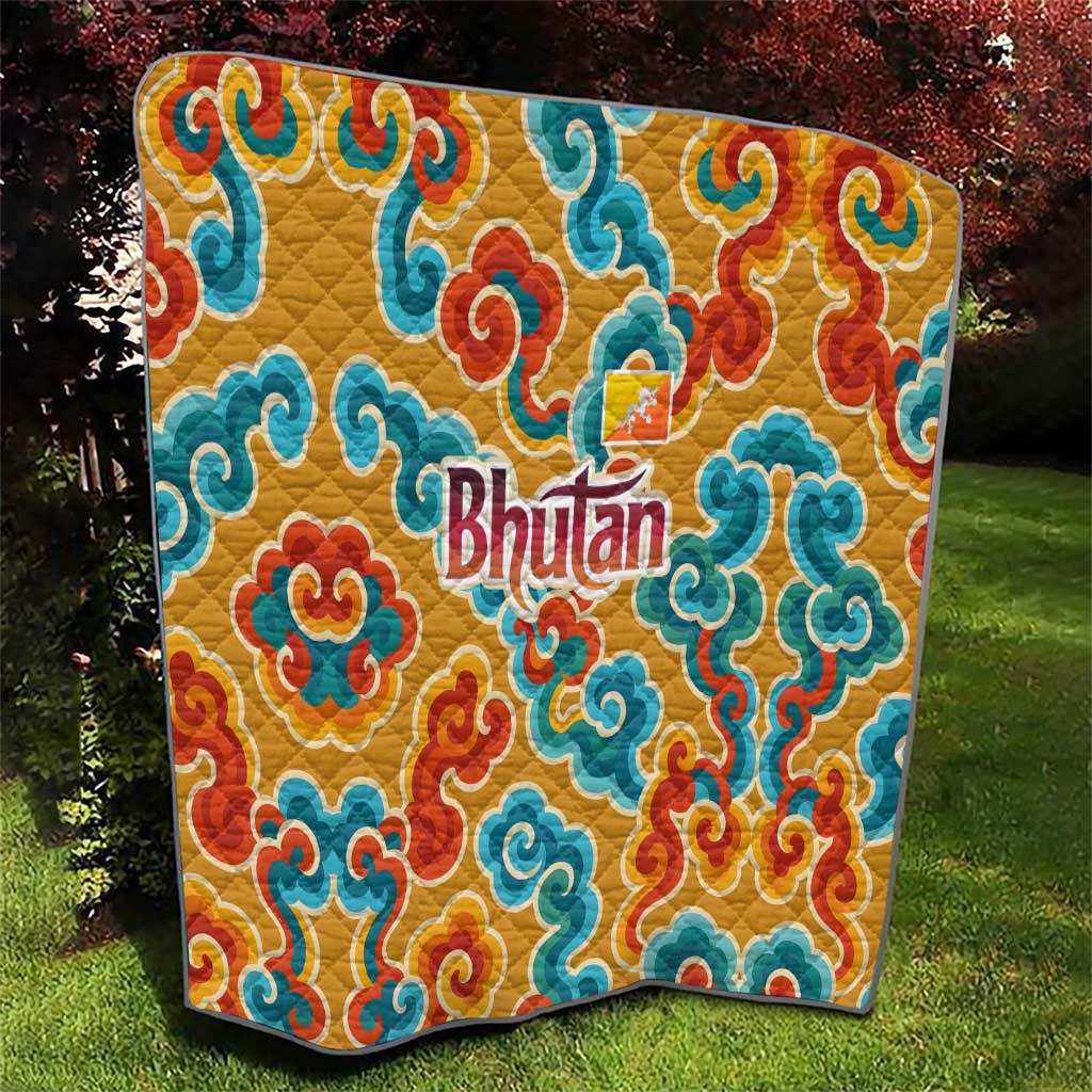 Bhutan Dragon Quilt with Traditional Cloud Motif in Vibrant Himalayan Colors