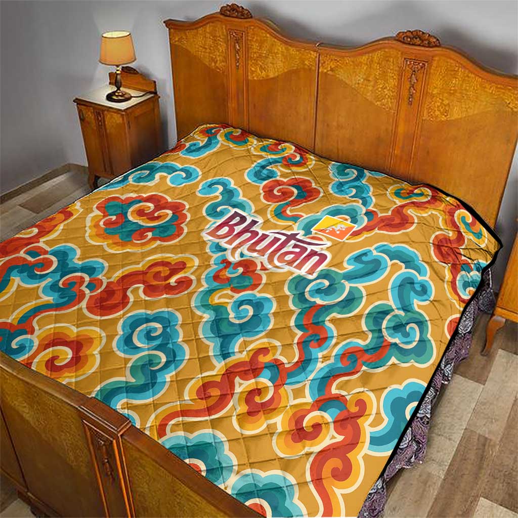 Bhutan Dragon Quilt with Traditional Cloud Motif in Vibrant Himalayan Colors