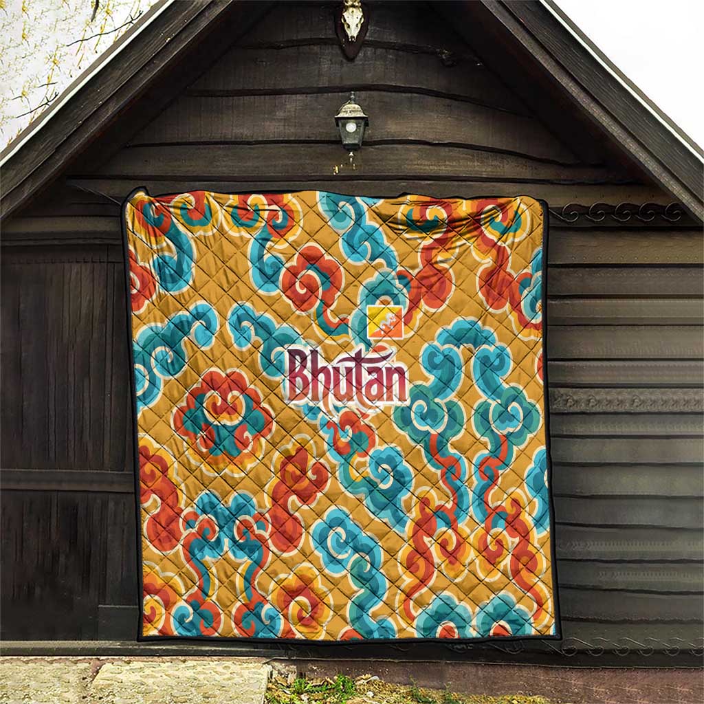 Bhutan Dragon Quilt with Traditional Cloud Motif in Vibrant Himalayan Colors