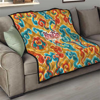 Bhutan Dragon Quilt with Traditional Cloud Motif in Vibrant Himalayan Colors