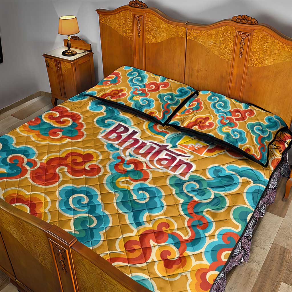 Bhutan Dragon Quilt Bed Set with Traditional Cloud Motif in Vibrant Himalayan Colors