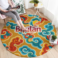Bhutan Dragon Round Carpet with Traditional Cloud Motif in Vibrant Himalayan Colors