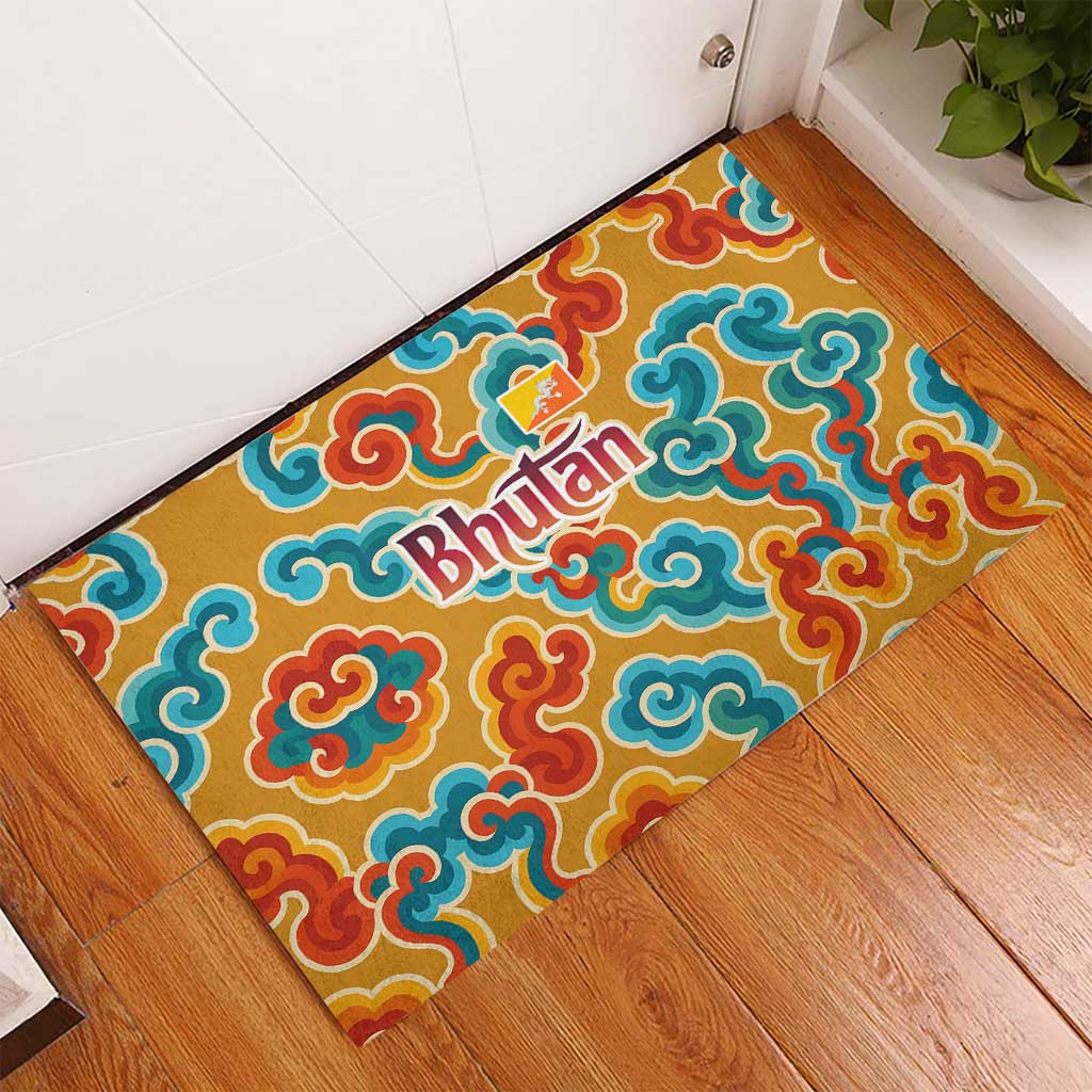 Bhutan Dragon Rubber Doormat with Traditional Cloud Motif in Vibrant Himalayan Colors
