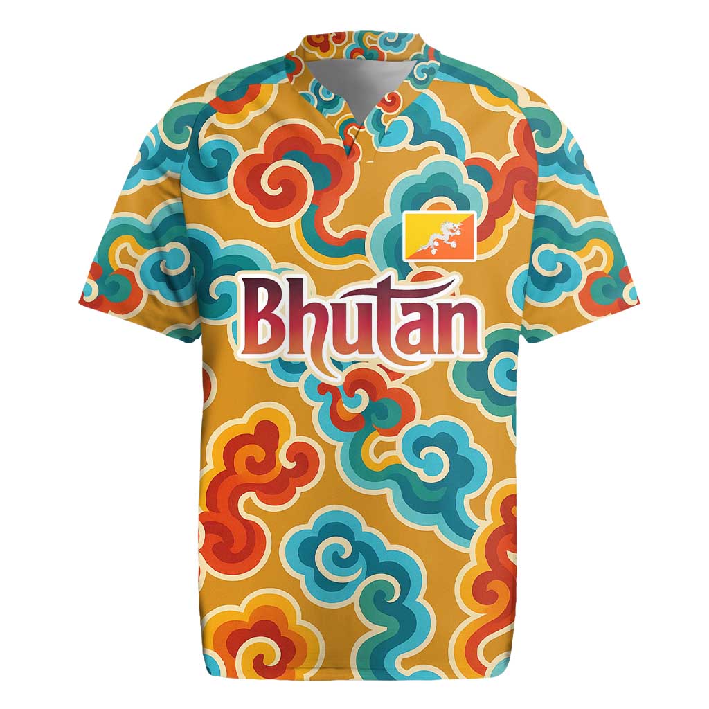 Bhutan Dragon Rugby Jersey with Traditional Cloud Motif in Vibrant Himalayan Colors