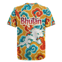 Bhutan Dragon Rugby Jersey with Traditional Cloud Motif in Vibrant Himalayan Colors