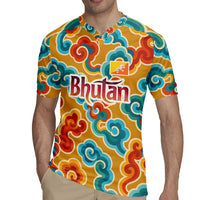 Bhutan Dragon Rugby Jersey with Traditional Cloud Motif in Vibrant Himalayan Colors